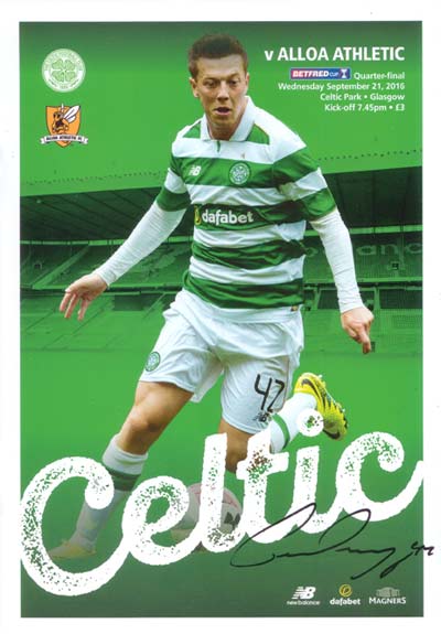 Match programme Celtic FC v Alloa Athletic 21/09/2016