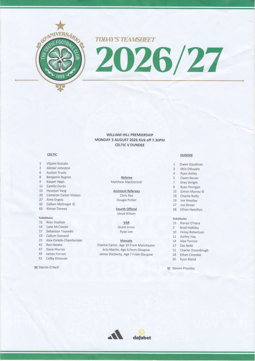Official teamsheet