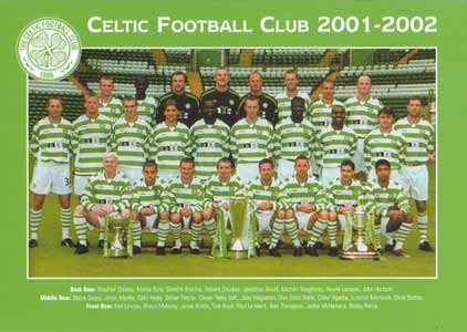LEICESTER CITY  programme back cover is a Celtic Squad photograph.