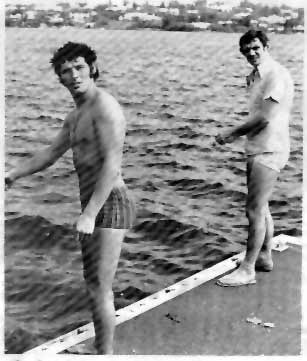 Jimmy Quinn and George Connelly  do some fishing off of the hotel pier.